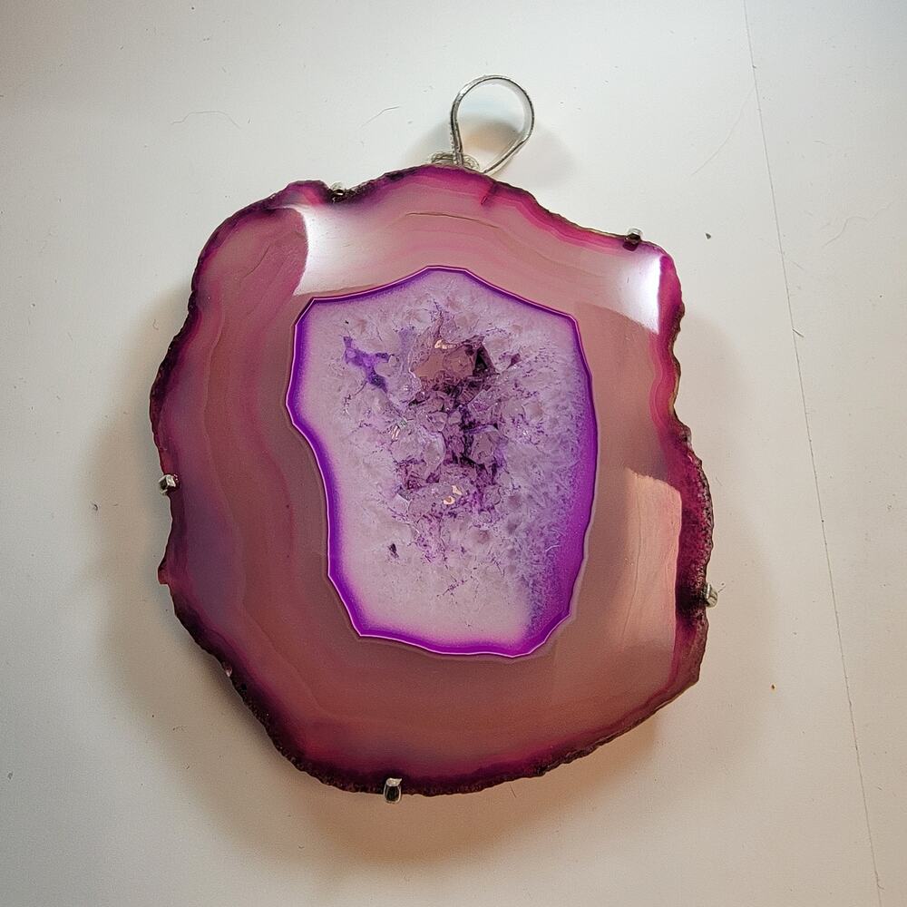 Necklace Pendants Purple Agate Slice in Sterling Silver with Snake Chain Gift